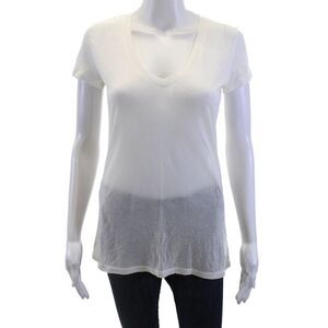 Firth Women White V-Neck Basic T-Shirt Short Sleeve Modal Cashmere Size M